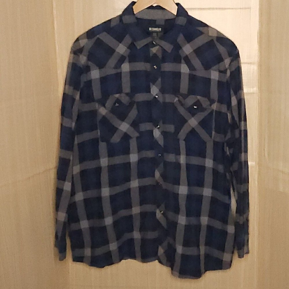 Outdoor Life Blue Grey Pearl Snap Flannel Shirt XL